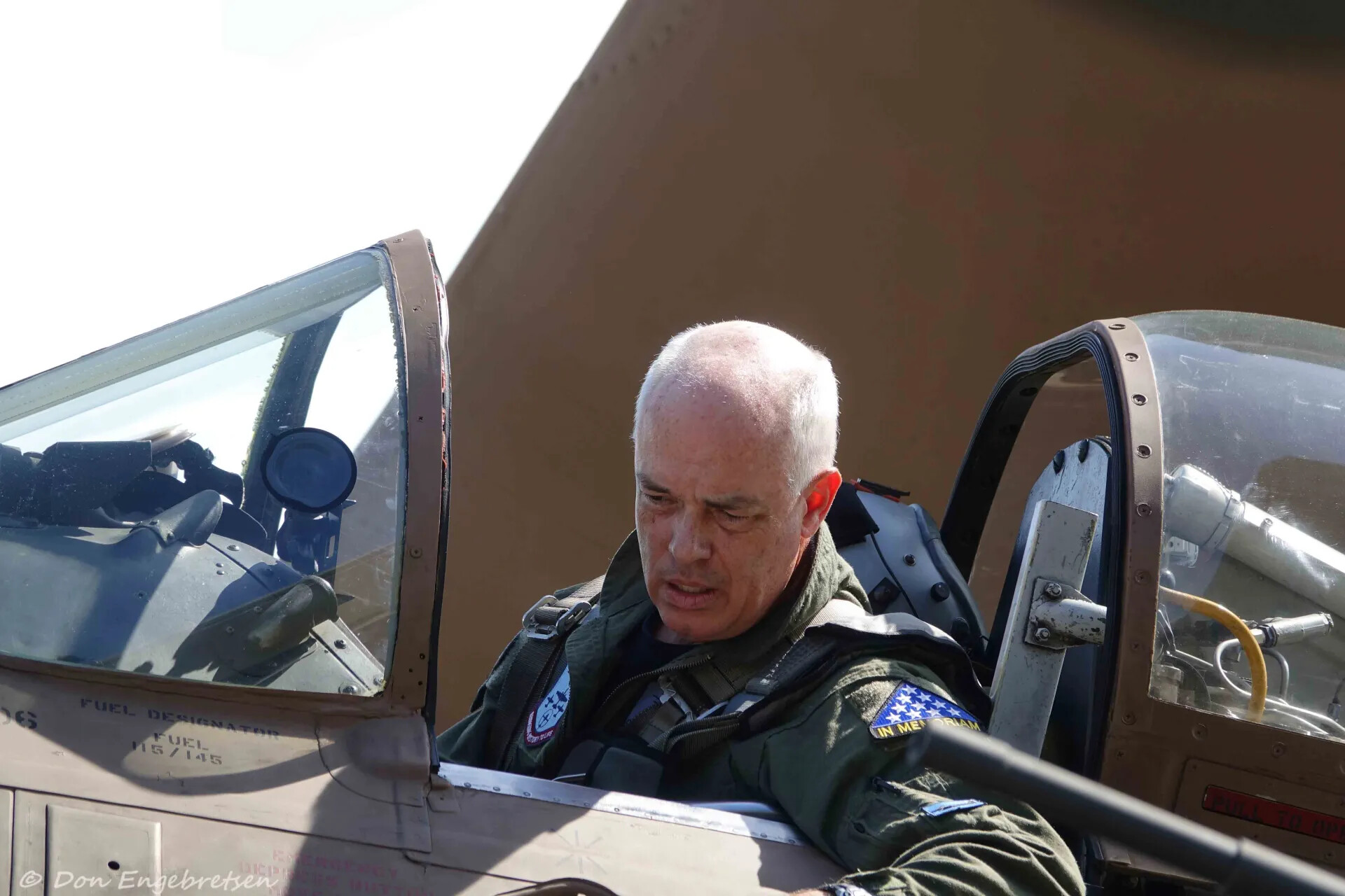 A-1 Skyraider Pilot Wearing 'In Memoriam' Patch, Cockpit Portrait, May 2019