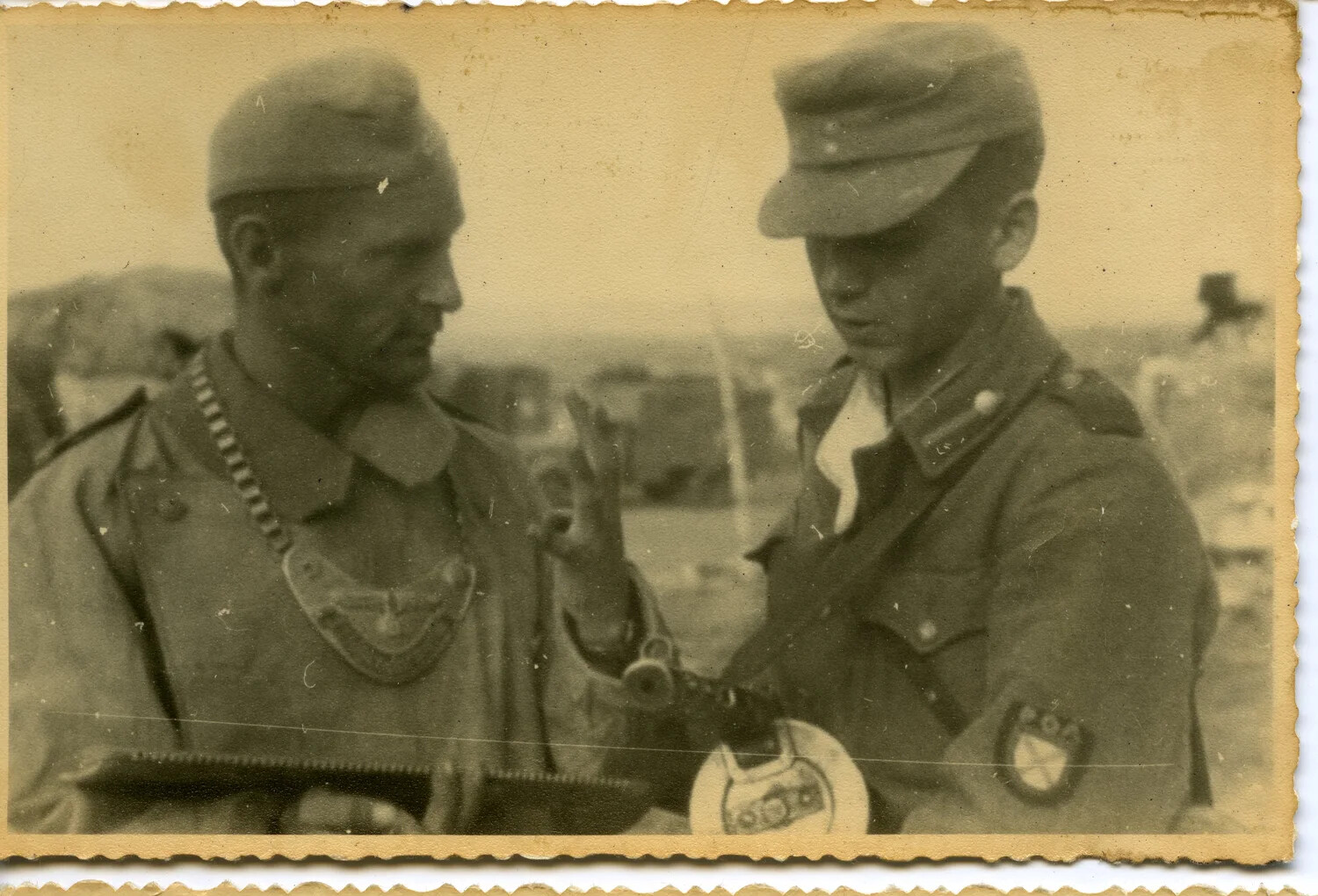 Two German Wehrmacht Soldiers, One a Feldgendarmerie Military Policeman, Eastern Front, WWII