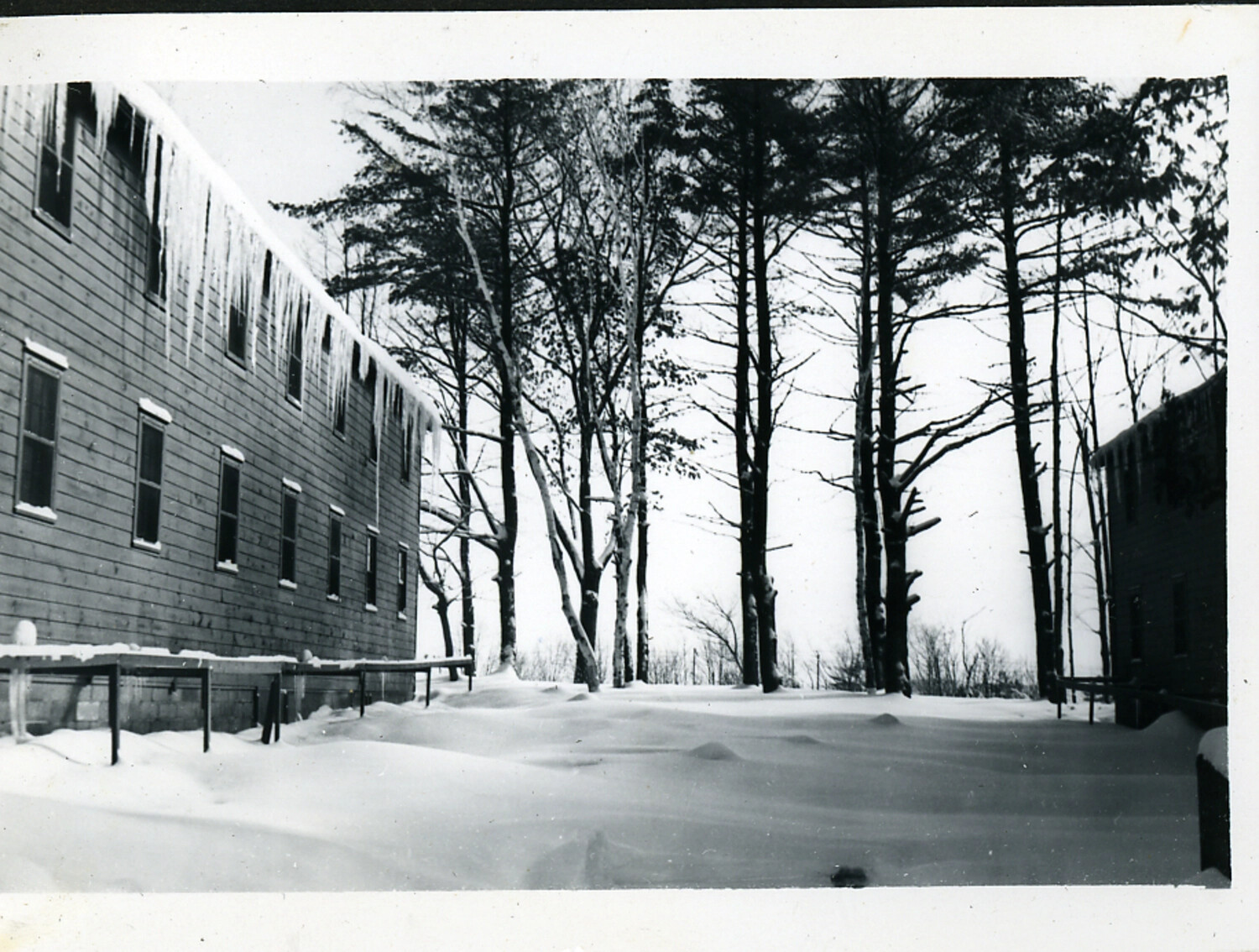 Ice-Laden Barracks Building After Winter Storm