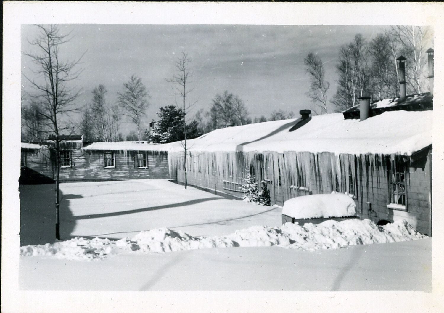 Snow-Covered Barracks Row, Allied Occupation Billet, Japan, Postwar Winter