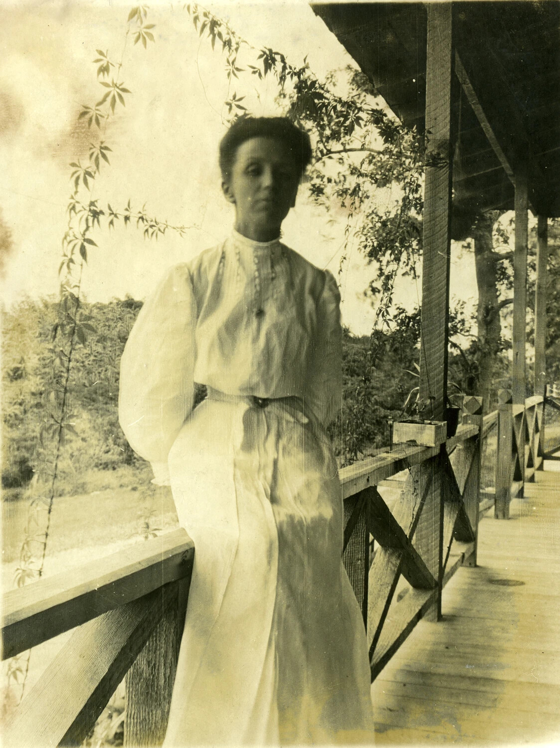 Woman in Edwardian Dress on Veranda, Philippines, Early 1900s