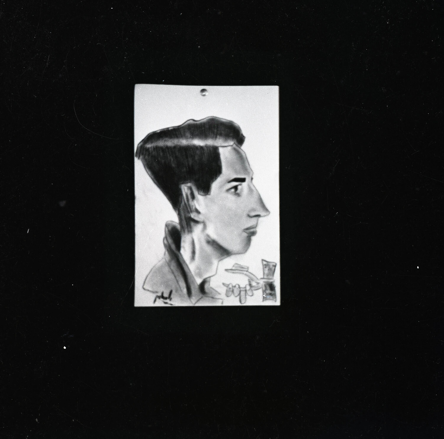 Pencil Portrait Sketch of a Young Man in Profile, Military Band Collection