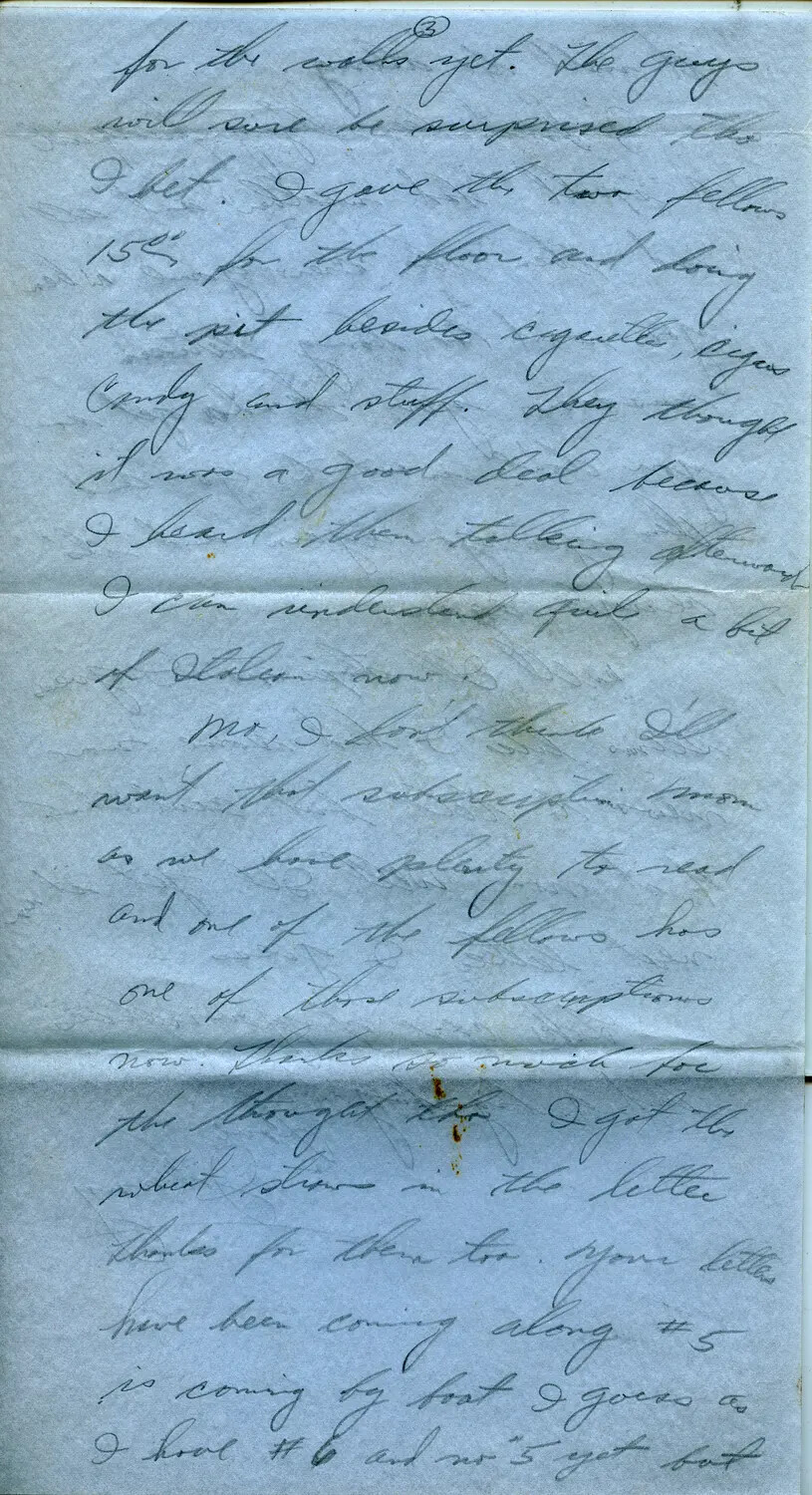 Handwritten Letter, Page 3, WWII B-24 Belly Gunner Margaroli Correspondence, 1944