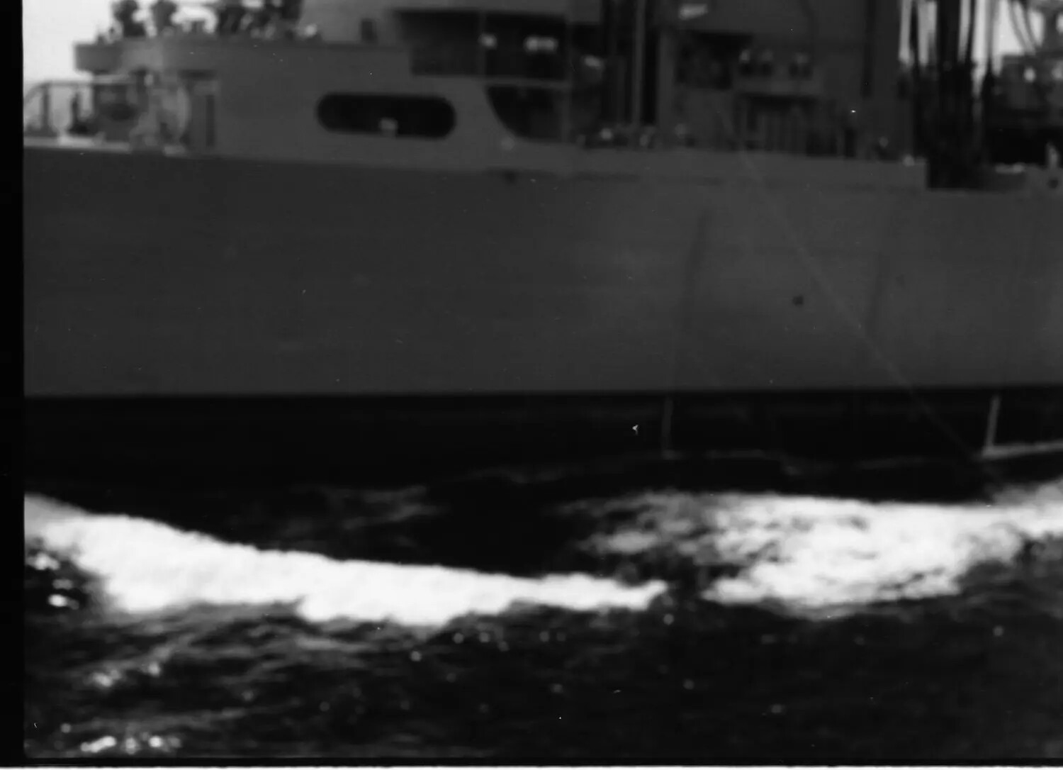 Close-Up View of Warship Hull and Superstructure Underway, Vietnam War Era