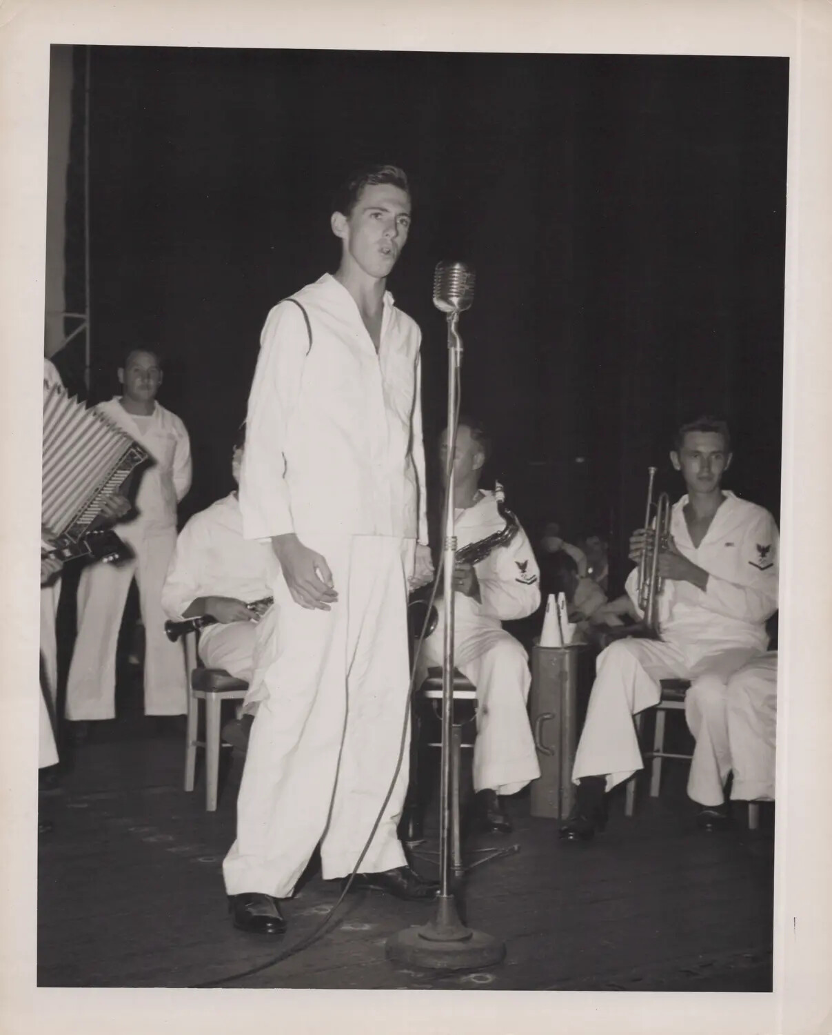 U.S. Navy Sailors Performing in a Shipboard or Base Musical Ensemble, WWII Era