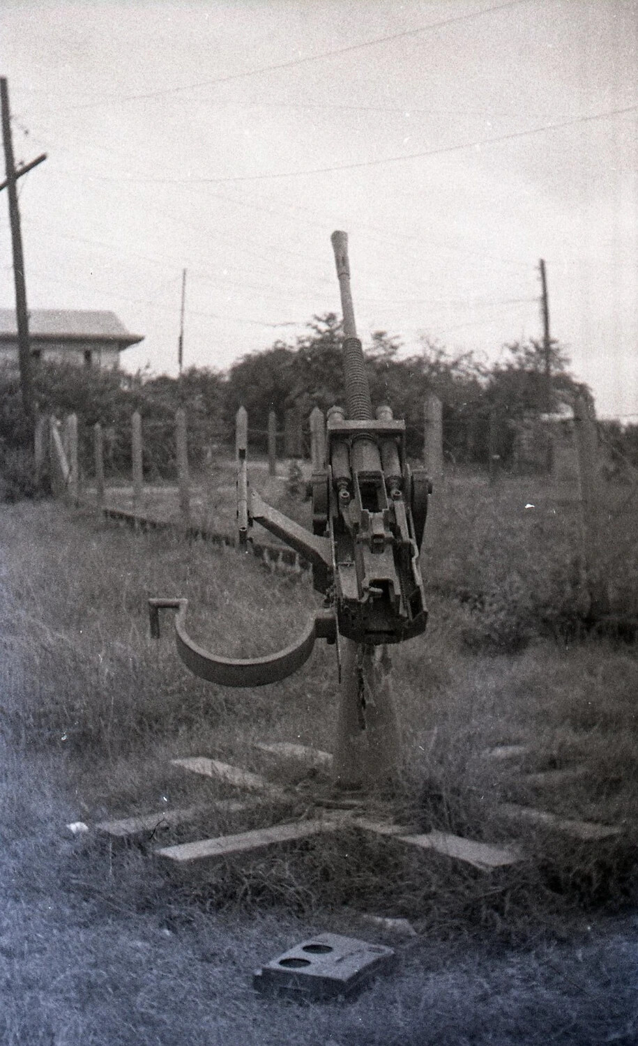 Single-Barrel Anti-Aircraft Gun with Cruciform Base, Detailed View, Luzon, Philippines, WWII