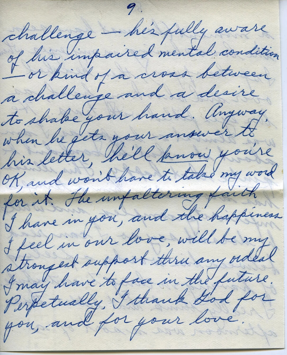 Handwritten Personal Letter, Page 9 — WWI Correspondence (Willis W. Wagener Collection)