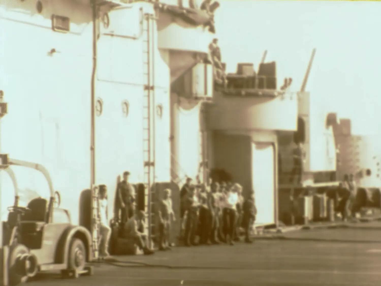 Aircraft Carrier Island and Flight Deck Crew, WWII Pacific Theater (Video Still)
