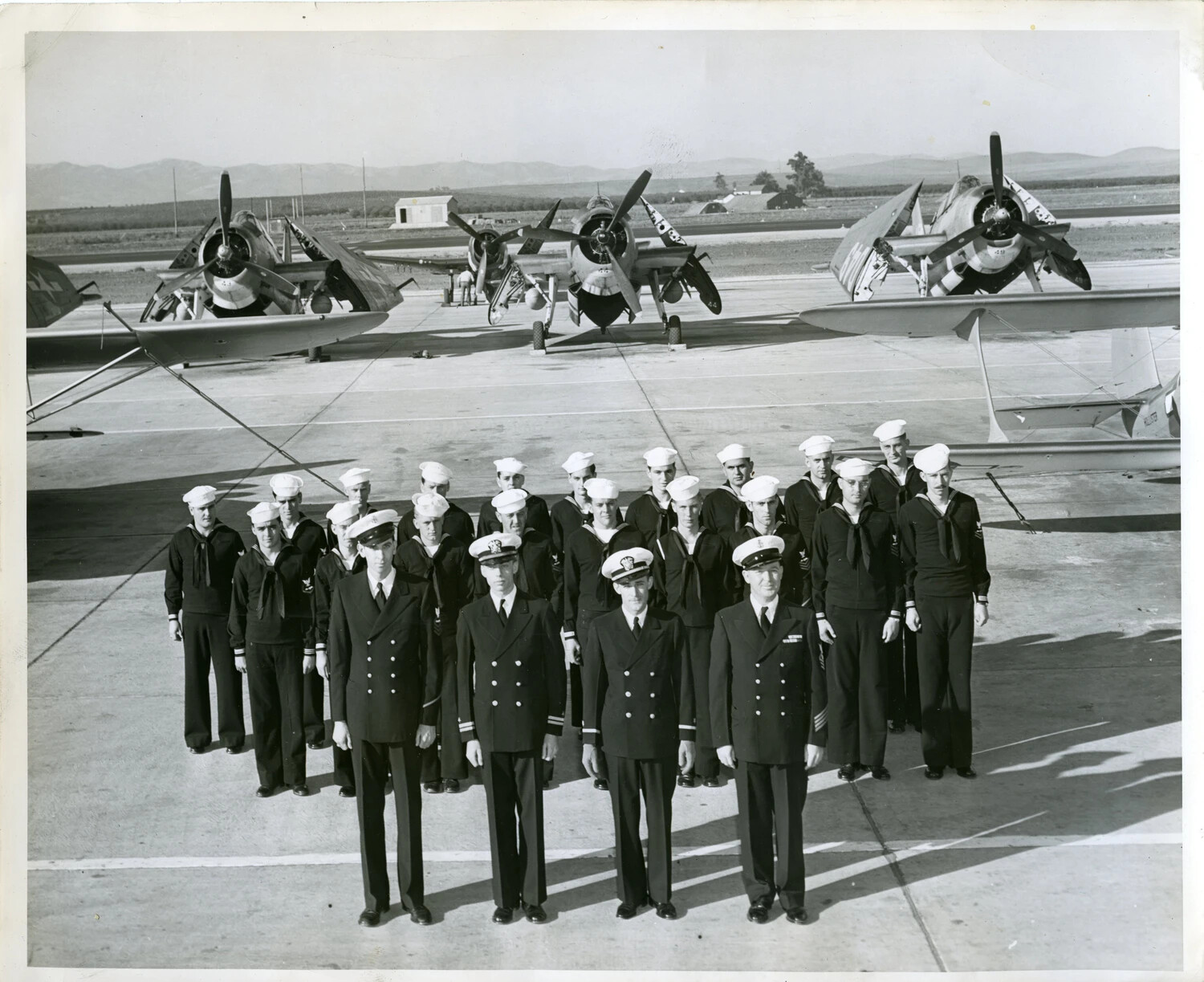 U.S. Navy Squadron Group Photograph with Fighter Aircraft, NAAS Hollister, 1944