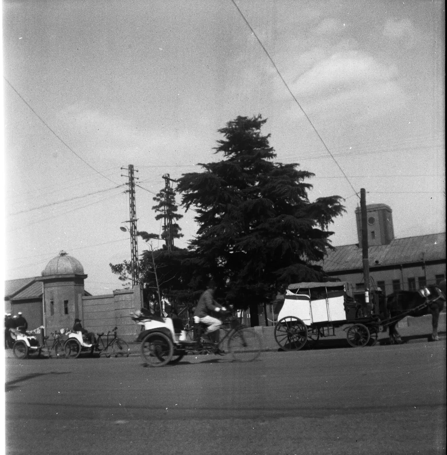 Street Scene with Pedicabs and Horse-Drawn Carriage, Sasebo, Japan - Postwar Era