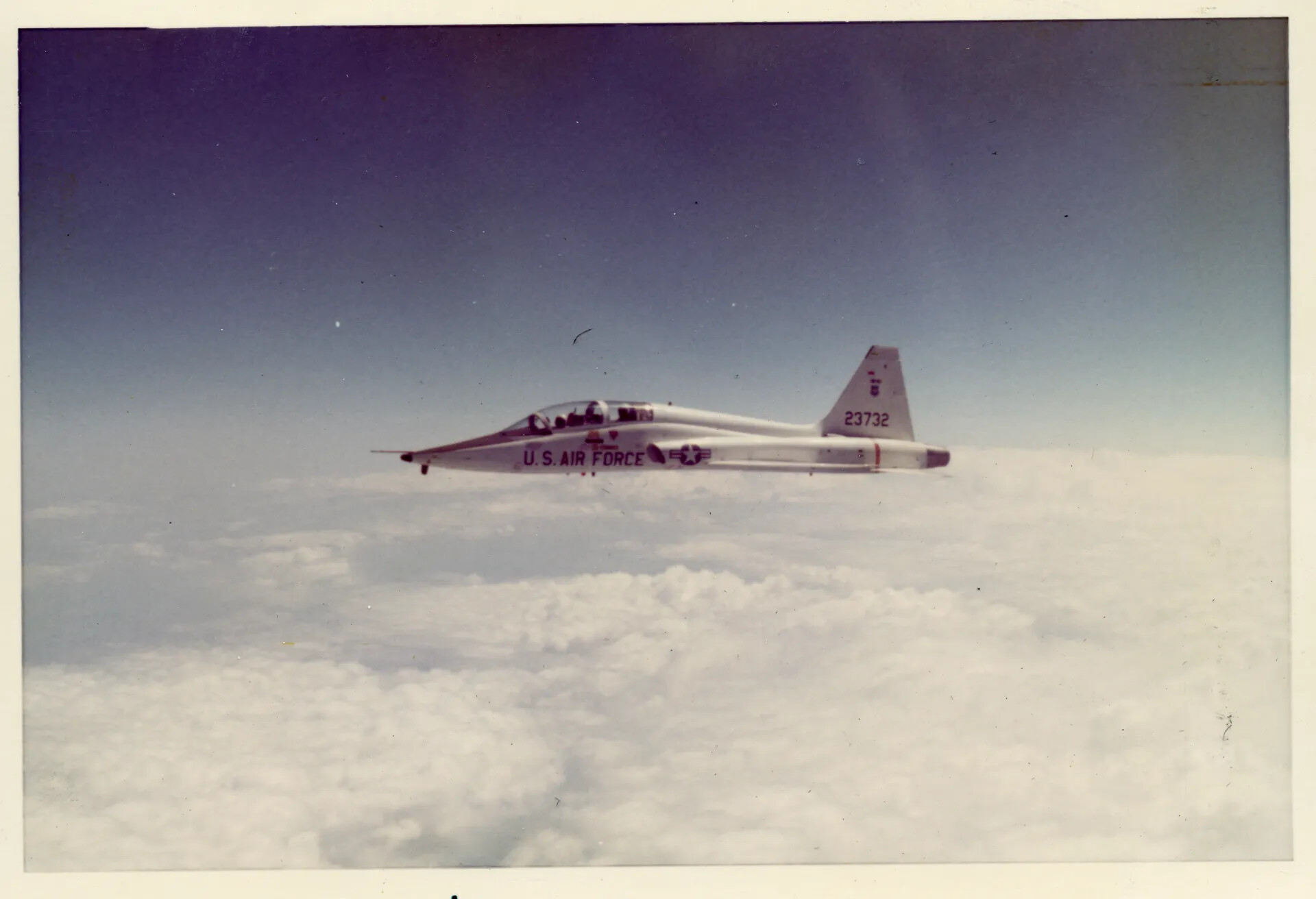 U.S. Air Force Northrop T-38 Talon Jet Trainer, Serial 23732, In Flight Above Clouds