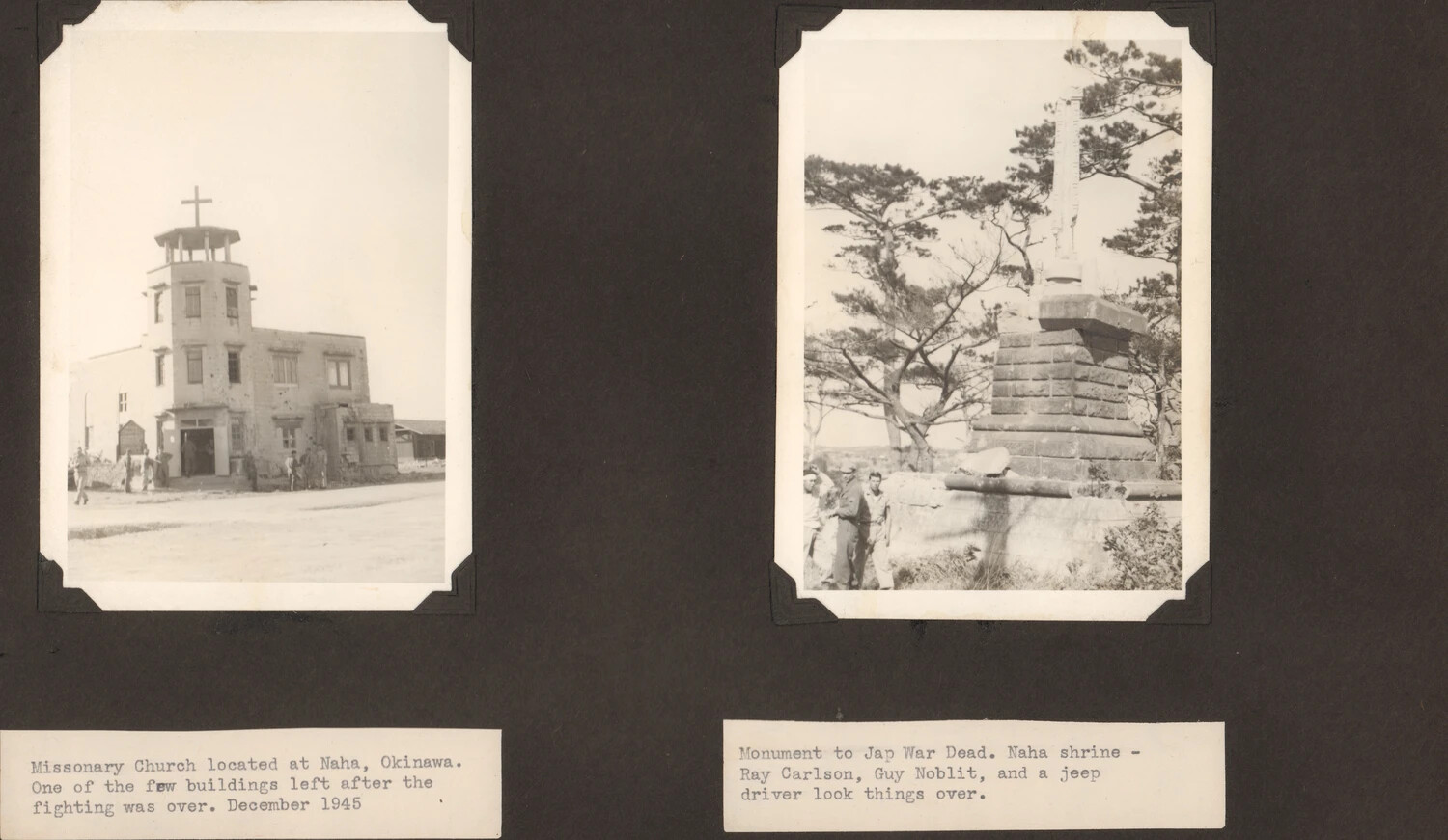 Naha, Okinawa: Missionary Church Ruins and War Memorial, WWII Photo Album Page