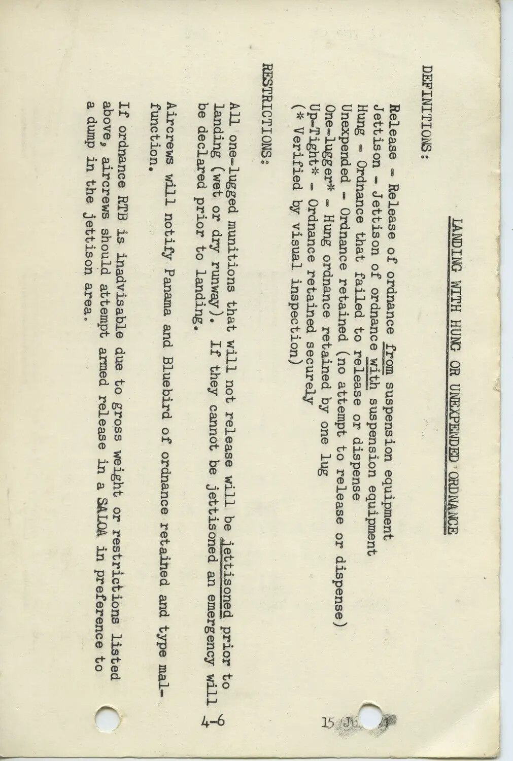 Squadron Ordnance Procedures Document - 'Landing with Hung or Unexpended Ordnance'