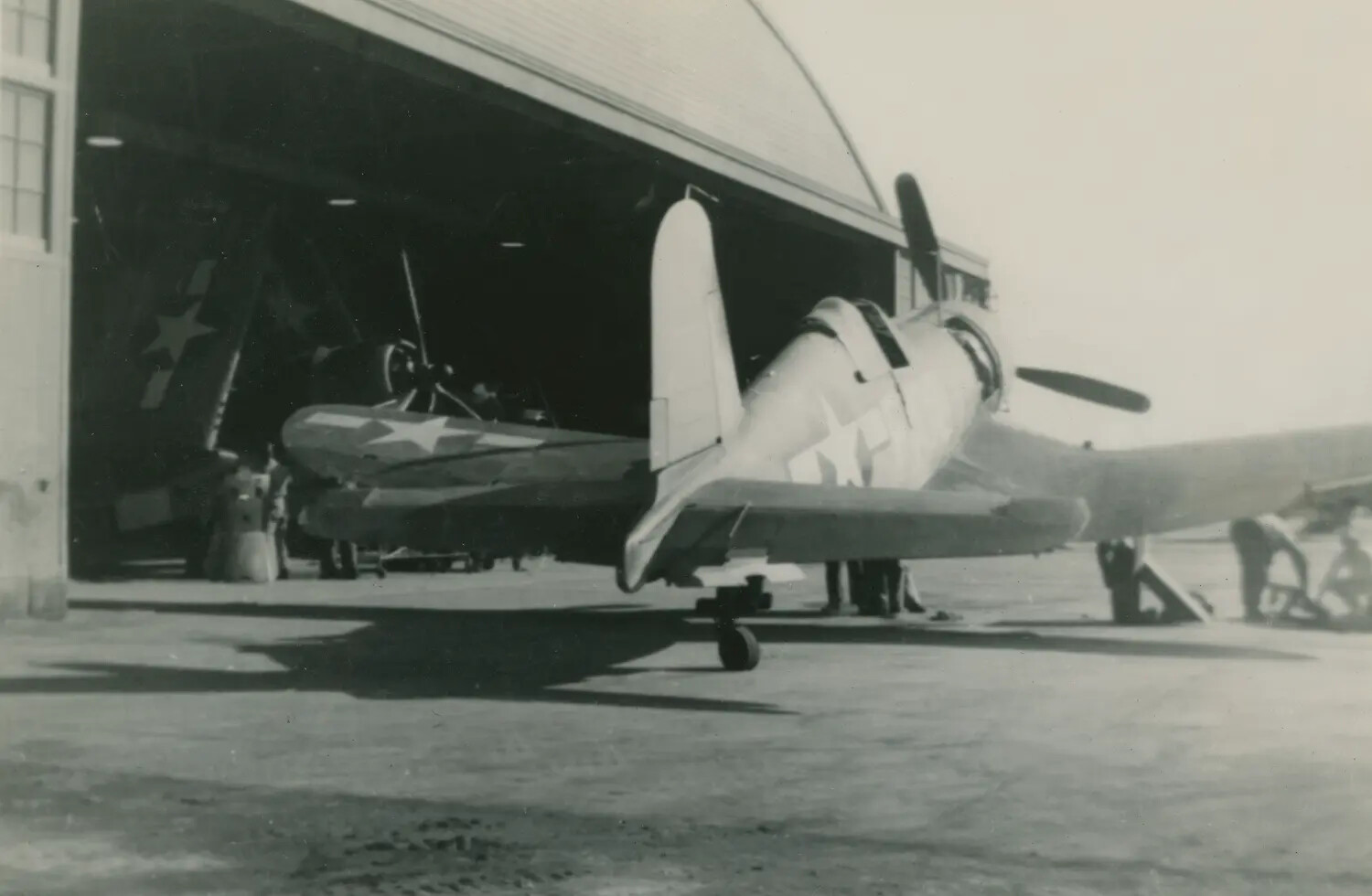 Vought F4U Corsair Fighter Aircraft at Hangar, McAleer Collection, WWII