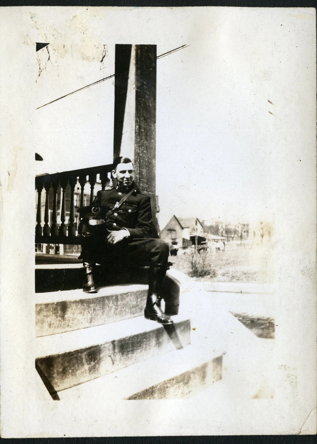 NYPD Officer in Uniform Seated on Stoop, 1920s - New York Police WWI France Album
