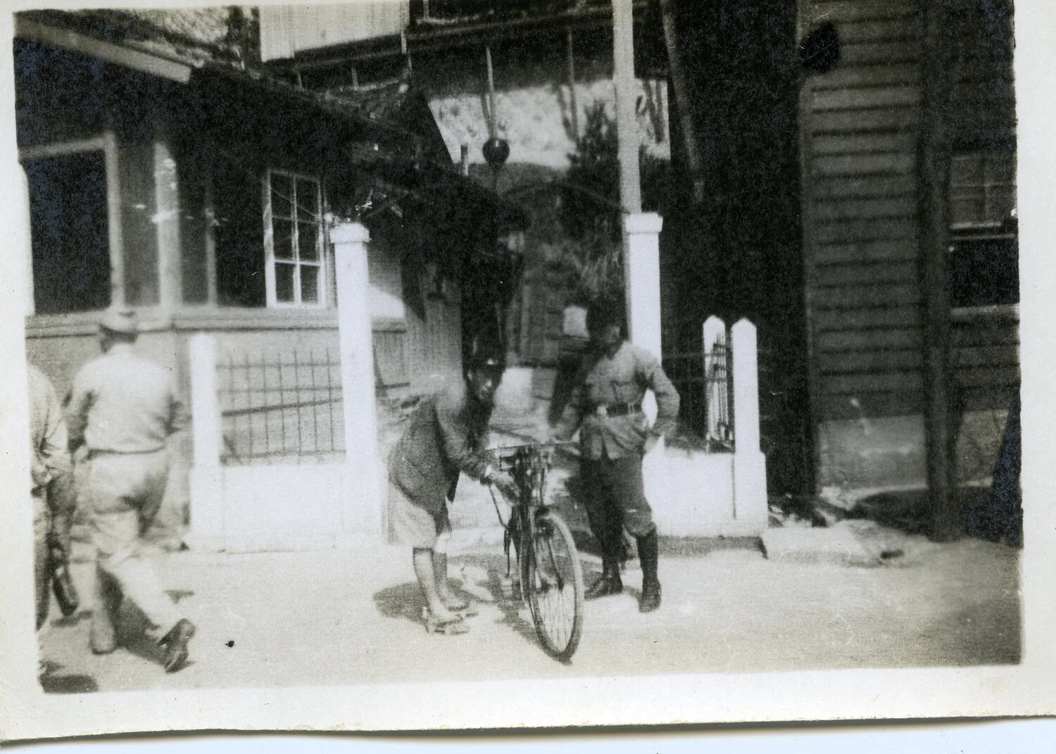 U.S. Serviceman and Japanese Civilian with Bicycle, Occupied Japan
