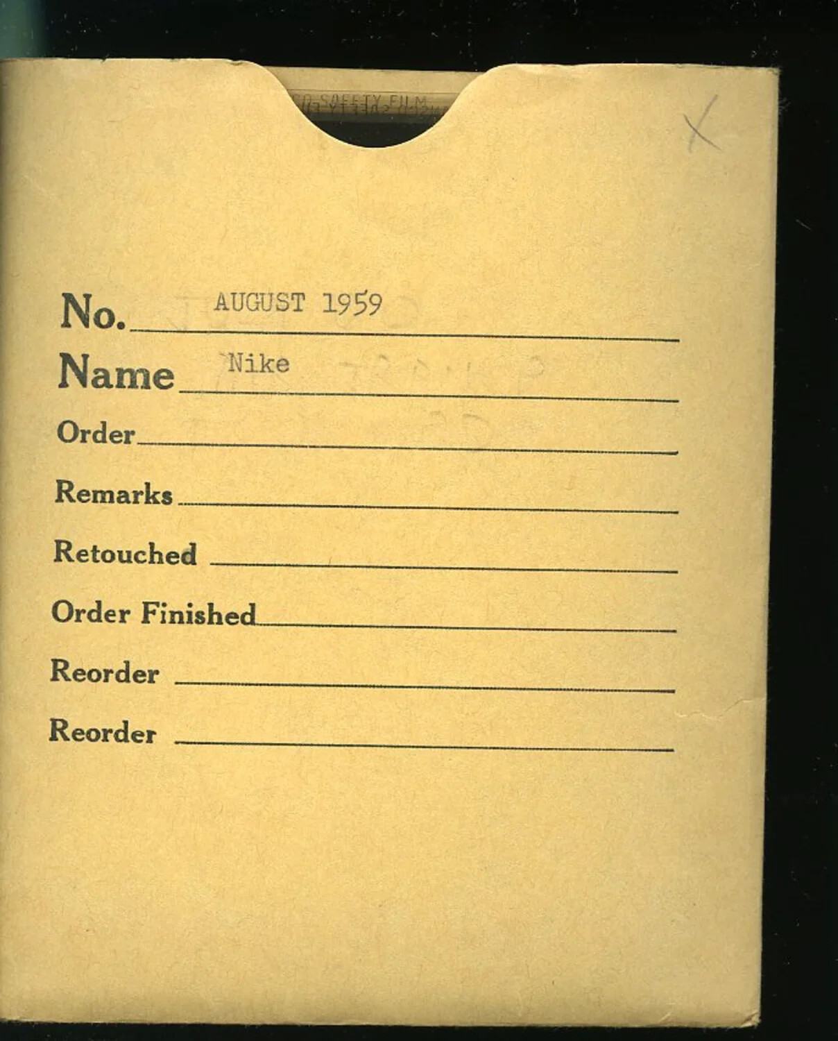 Photo-Lab Negative Envelope Labeled 'Nike,' August 1959