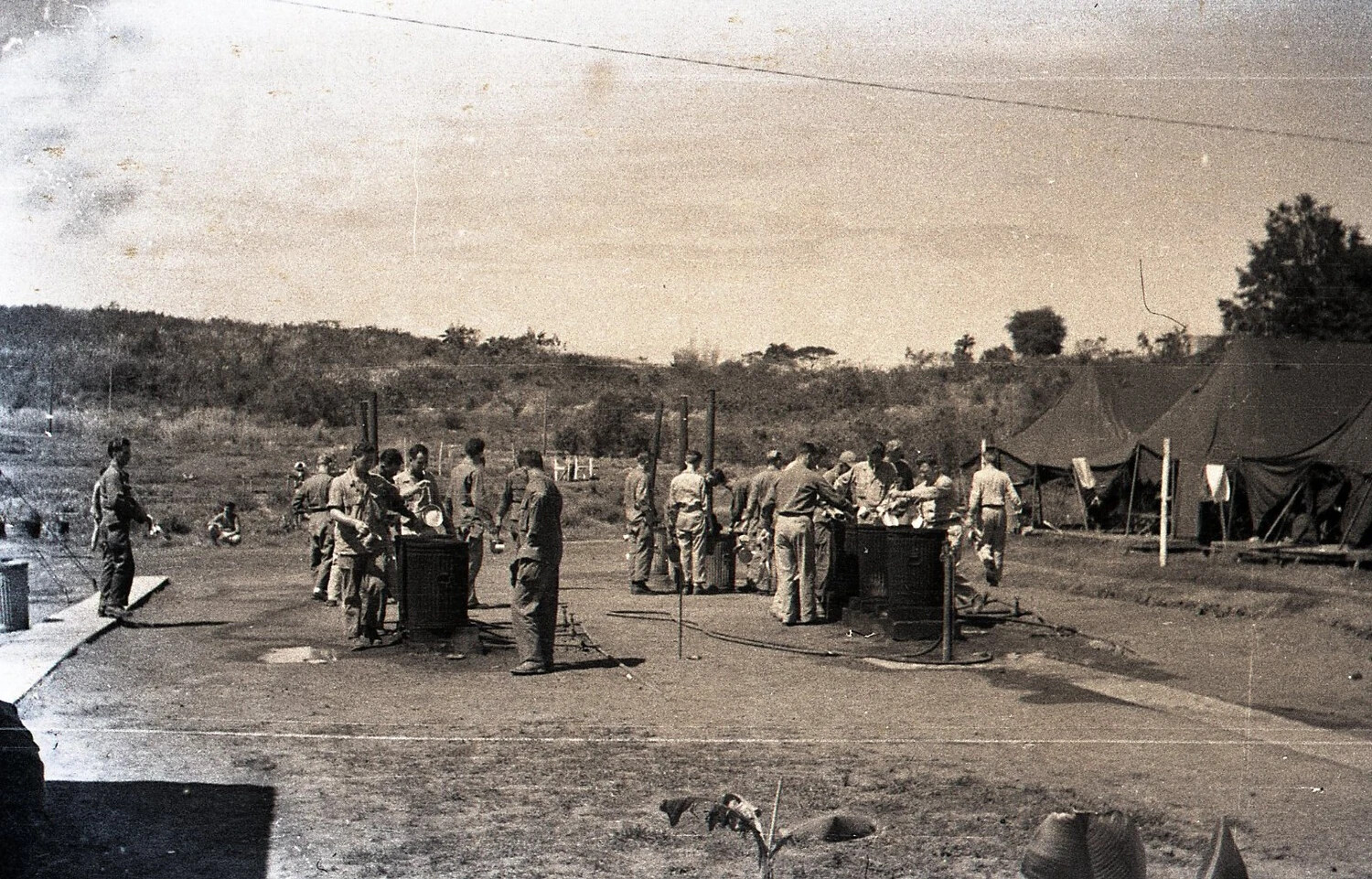 American Soldiers at Mess-Kit Washing Station, Luzon, Philippines, WWII