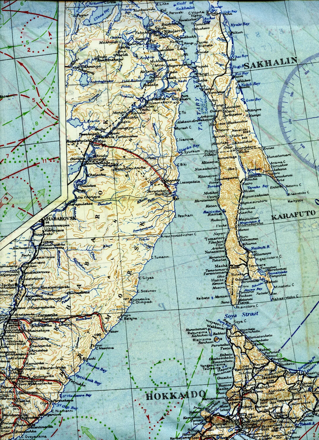 AAF Cloth Chart Detail - Sakhalin Island (Karafuto), Tartary Strait, and Hokkaido