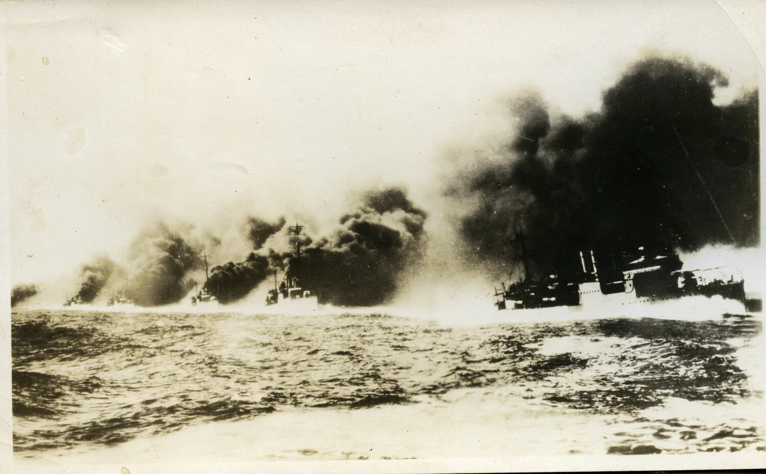 Line of Warships Making Smoke, Naval Fleet Exercise, Early 20th Century