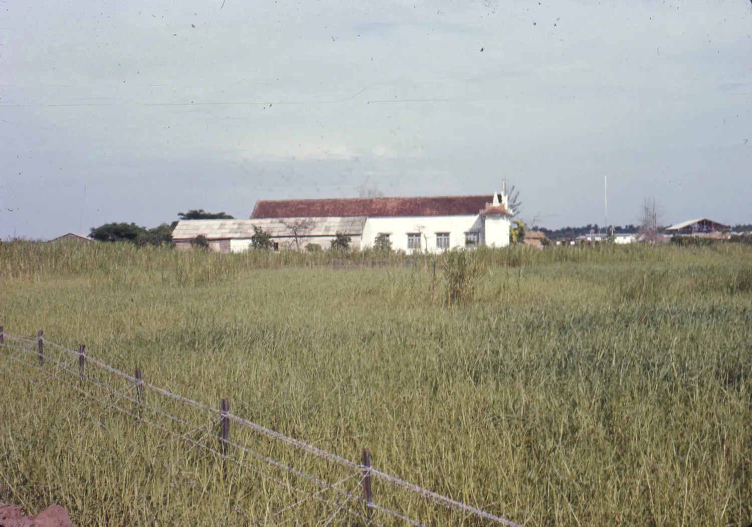 Rural Building with Tiled Roof and Tower, Vietnam, Color Slide