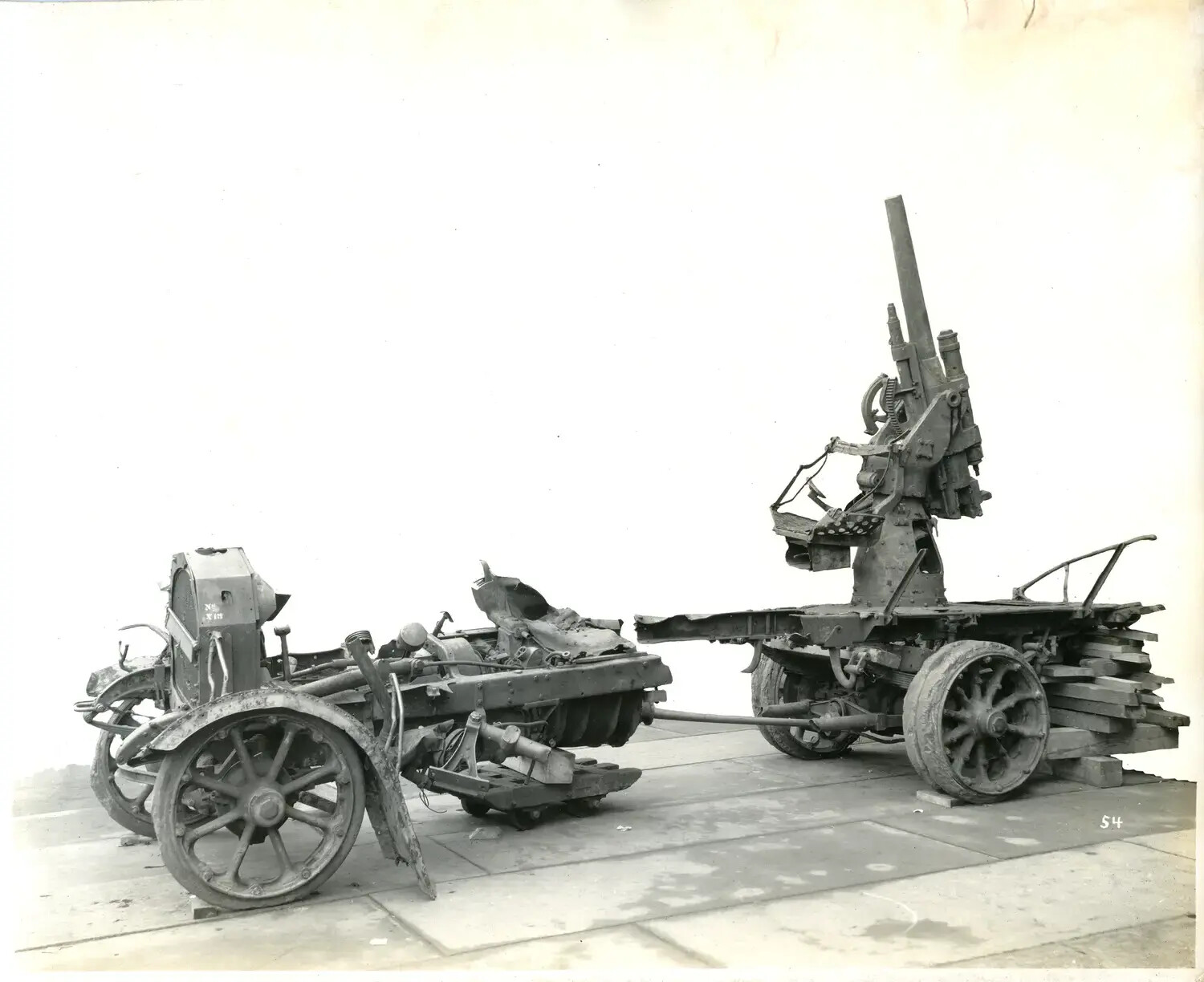 Stripped Motor Chassis and Captured German Gun Carriage, WWI War-Trophy Display, Cincinnati, Ohio, c. 1919