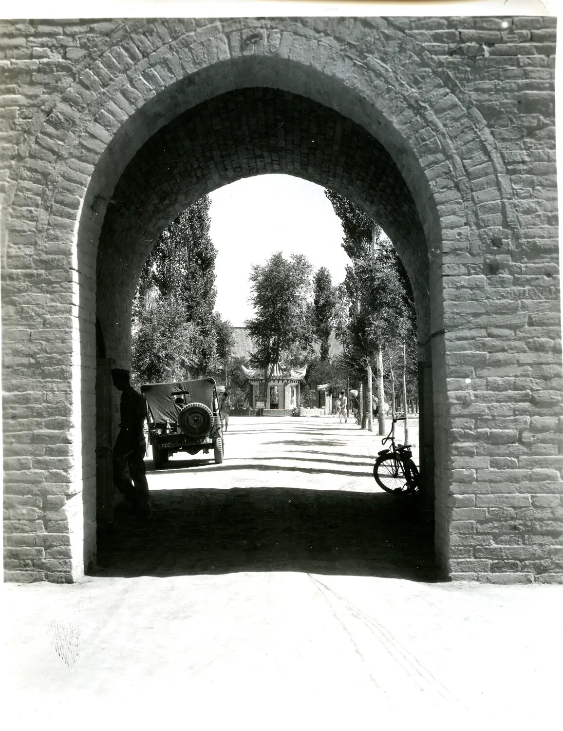 U.S. Army Jeep at a Historic City Gate, China-Burma-India Theater, WWII