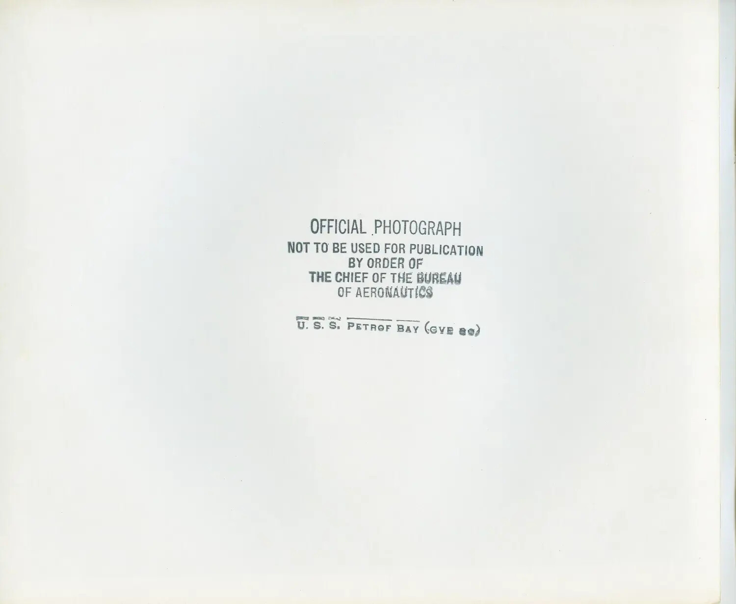 Verso Stamp: Official U.S. Navy Bureau of Aeronautics Photograph, USS Petrof Bay (CVE-80)