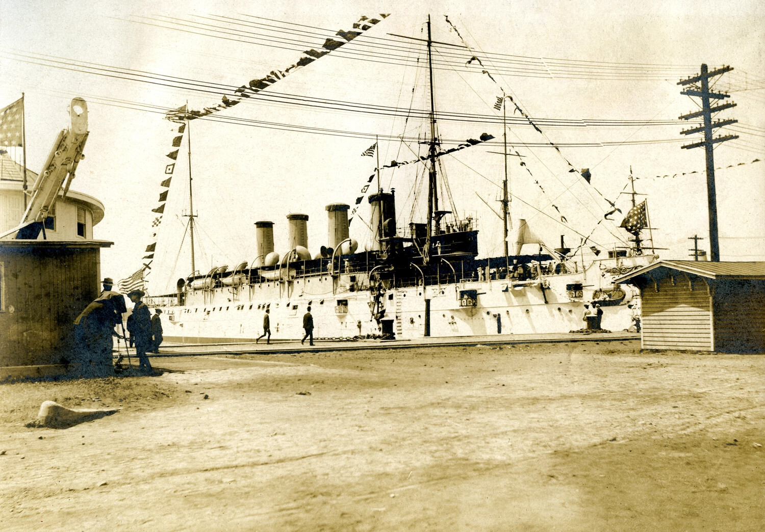 USS Columbia (C-12) Dressed Overall, Philadelphia Navy Yard, July 4, 1904 (Full Frame / Uncropped Duplicate Print)