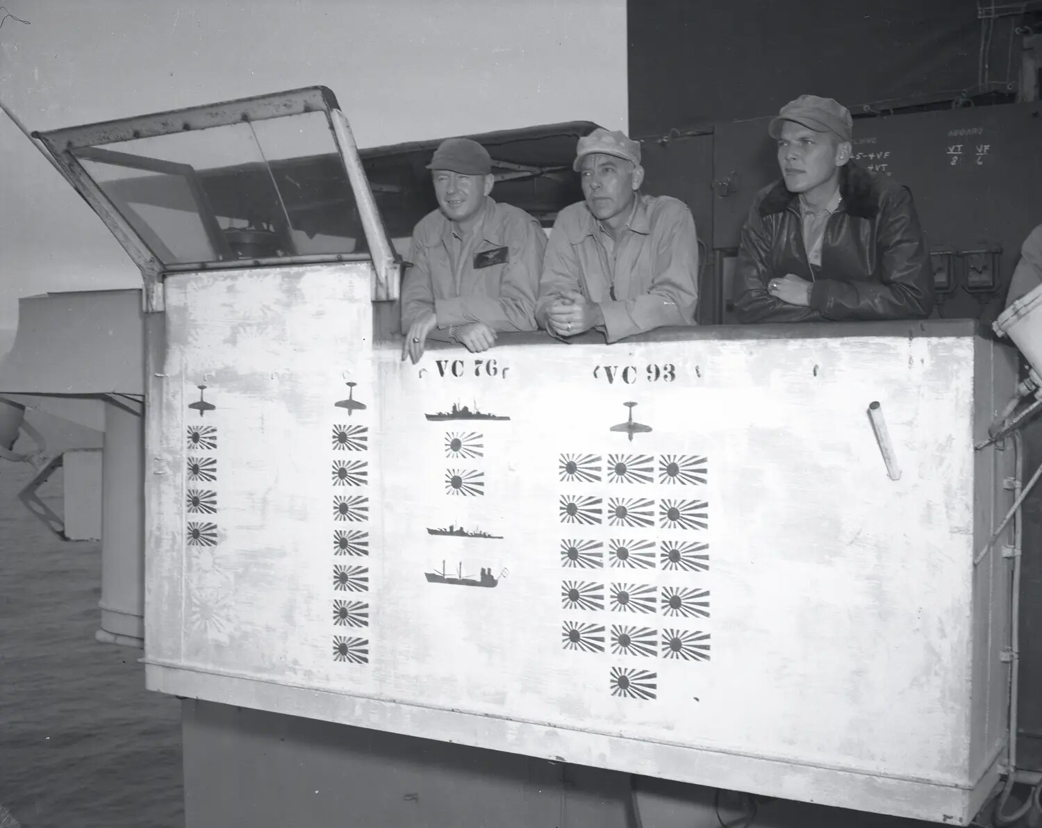 Combat Scoreboard with VC-76 and VC-93 Kill Tallies, USS Petrof Bay (CVE-80)