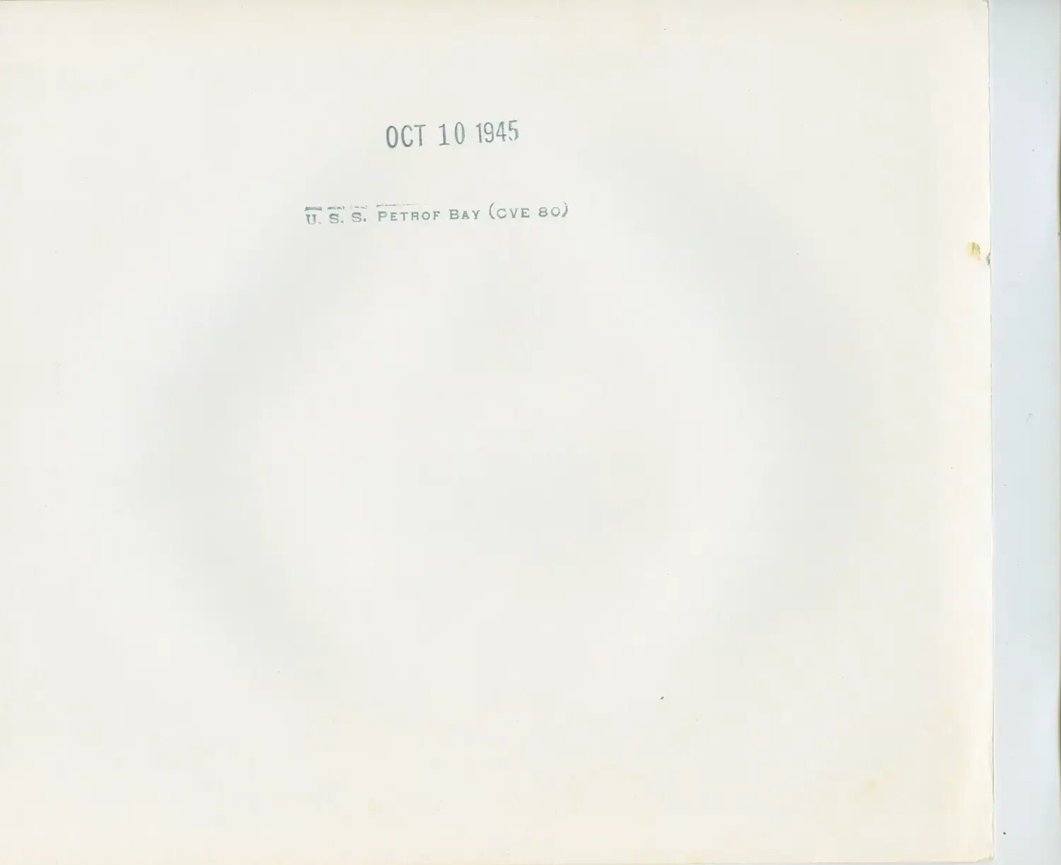 Verso (Reverse Side) of Official U.S. Navy Photograph, USS Petrof Bay (CVE-80), Dated October 10, 1945