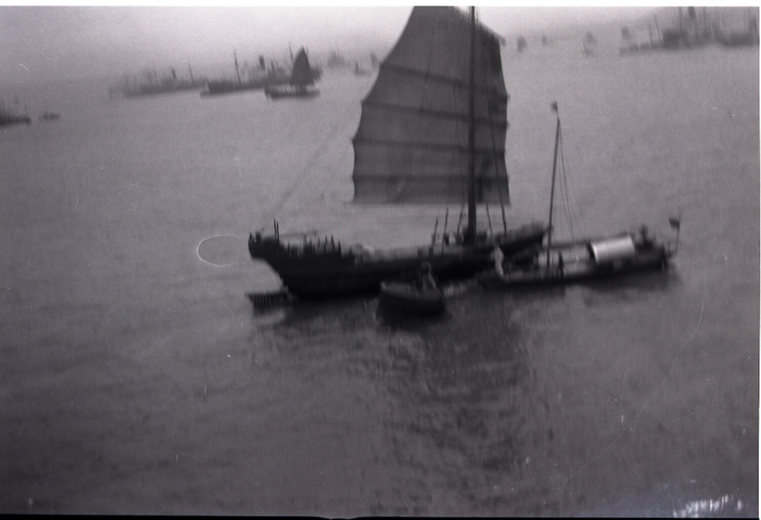 Chinese Junk at Anchor with Battened Sail