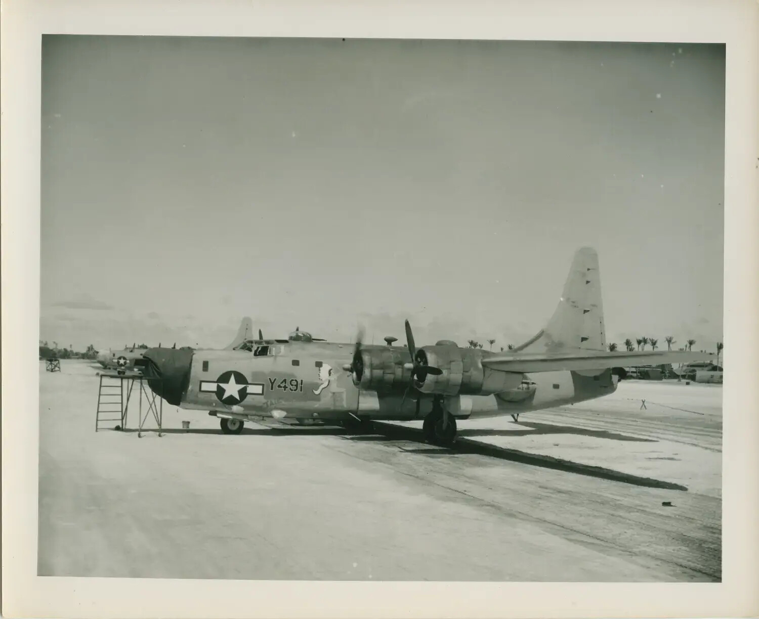 Twin-Engine U.S. Navy Patrol Bomber 'Y491' on Pacific Island Airfield, WWII