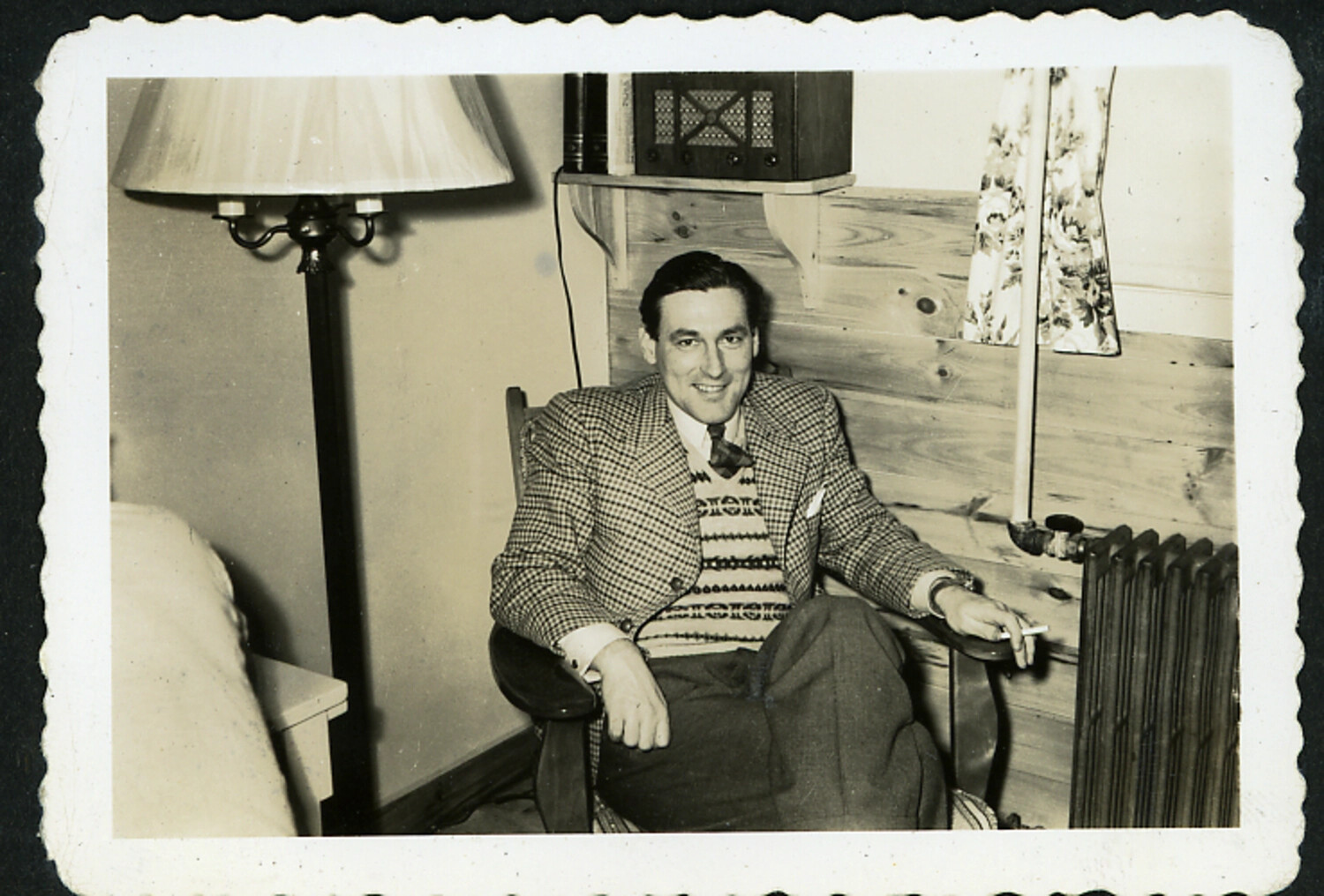Portrait of Man Seated in Armchair, Domestic Interior, Mid-20th Century