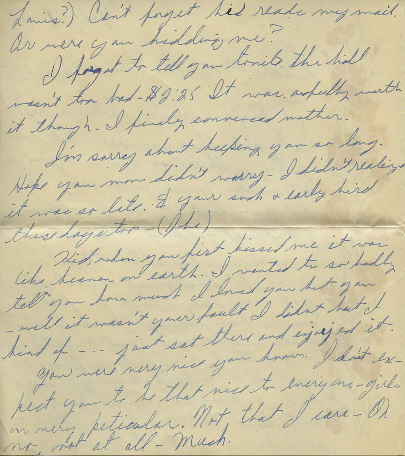 Handwritten Personal Letter, WWII-Era Sweetheart Correspondence (Moon Sammiet Collection)
