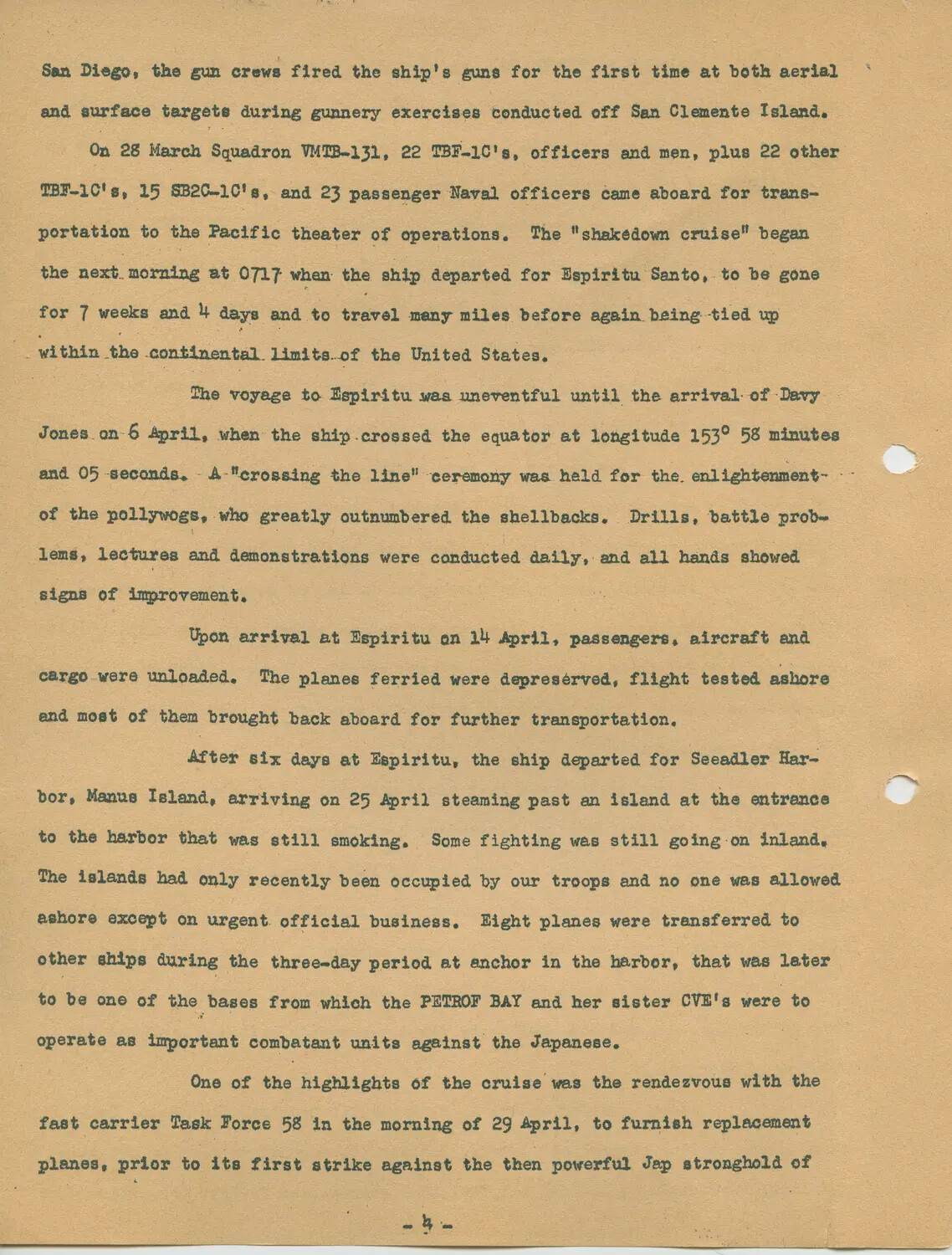 USS Petrof Bay (CVE-80) Typed Ship's History, Page 4 - Shakedown Cruise and Pacific Deployment