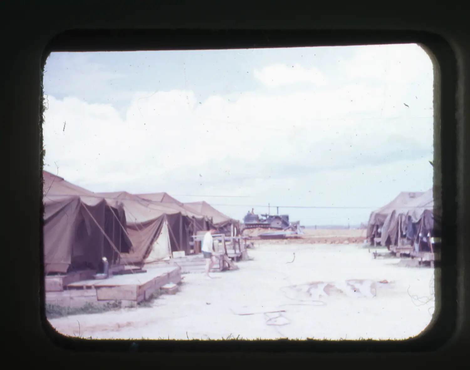 U.S. Military Tent Encampment with Bulldozer, Vietnam War Era (Cam Ranh Bay Area)