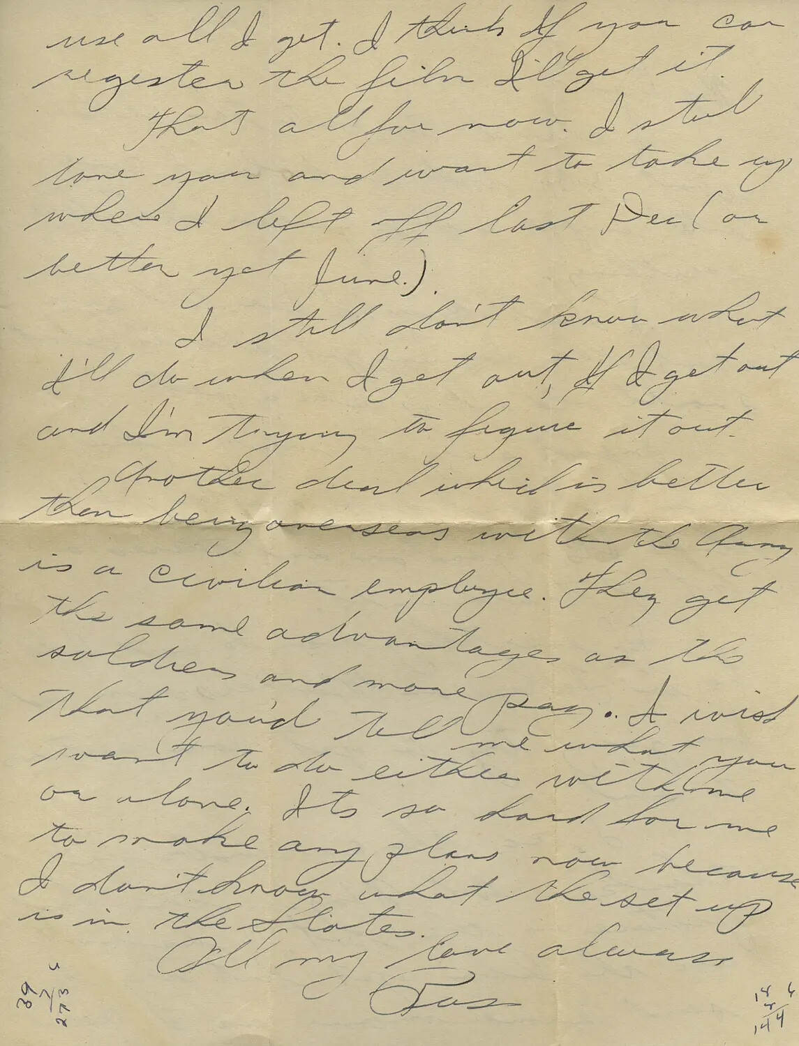 Handwritten WWII Personal Letter, Page from the Moon-Sammiet Correspondence Collection