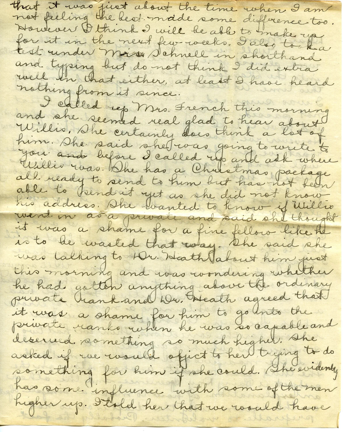 Handwritten Letter, Page 2 — Wagener Family Correspondence Concerning Pvt. Willis W. Wagener, January 1917