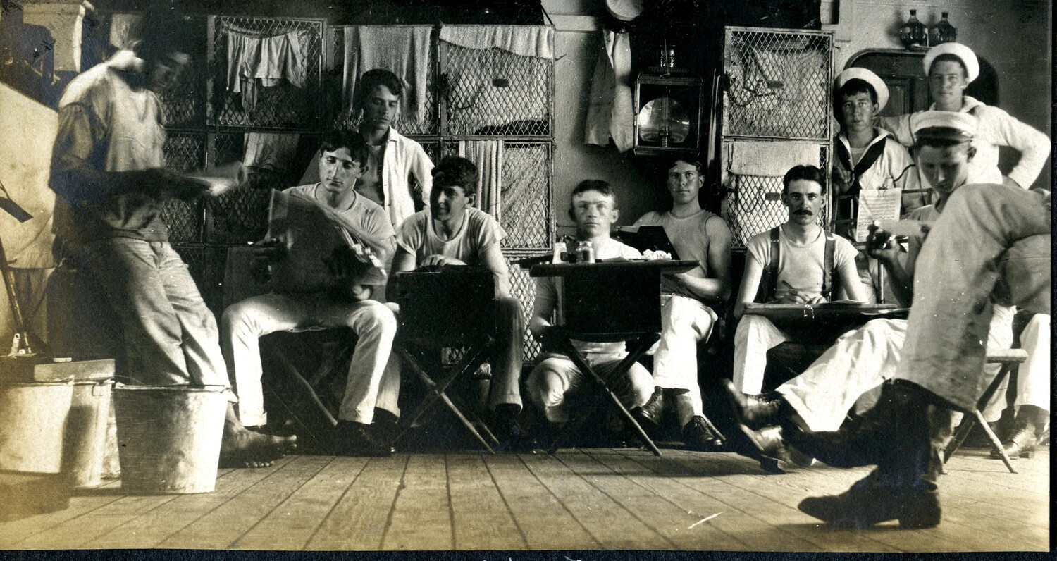 'Leisure Hours in the Band Quarters' -- Off-Duty Sailors Aboard USS Columbia, c. 1904-1905