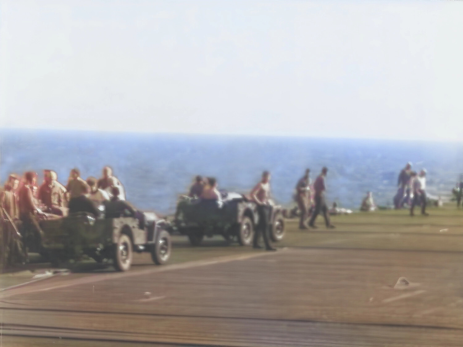Military Jeeps and Personnel at Coastal Overlook (Blurred Still), Francis R. Ferry Collection