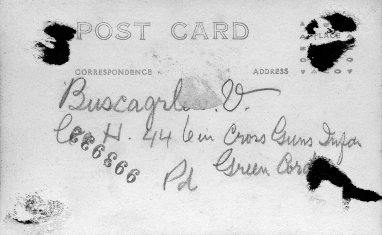 Verso of Military-Era Postcard with Handwritten Correspondence, Presidio Photo Album