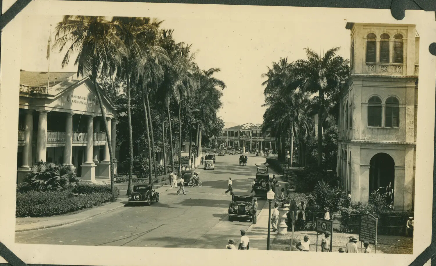 Palm-Lined Street with Hamburg-American Line Office, Panama Canal Zone Area, WWII Era