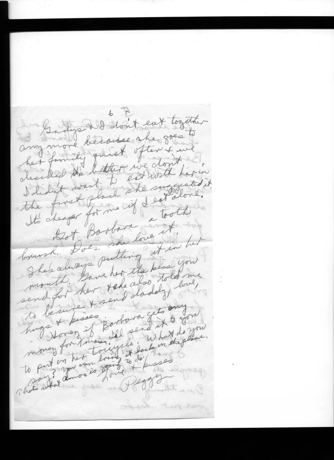 Handwritten Letter from Peggy to Her Husband, Page 6 (Korean War Era)