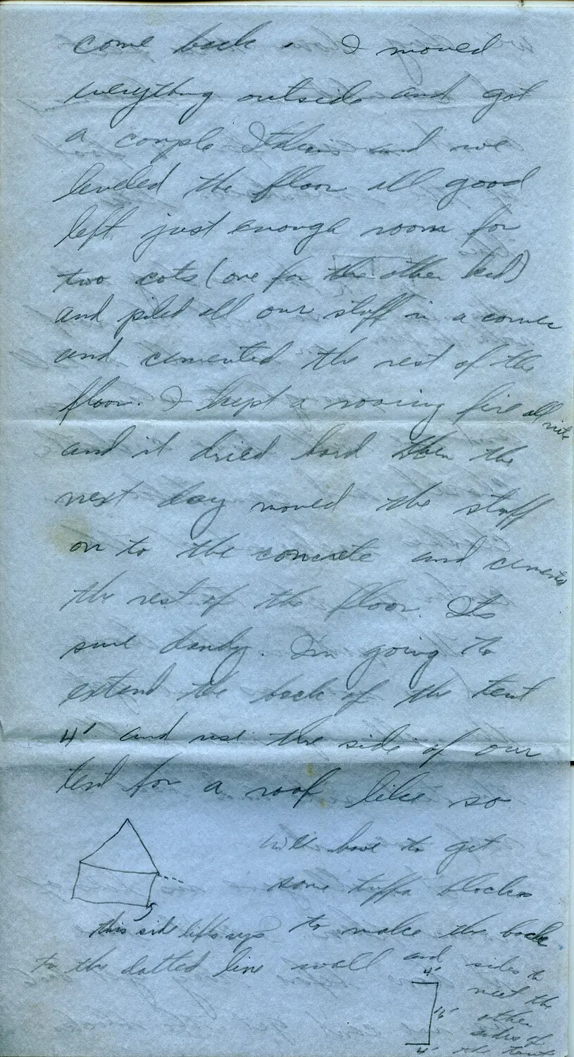 Handwritten Letter Describing Tent Construction, 1944 - Margaroli B-24 Belly Gunner Collection