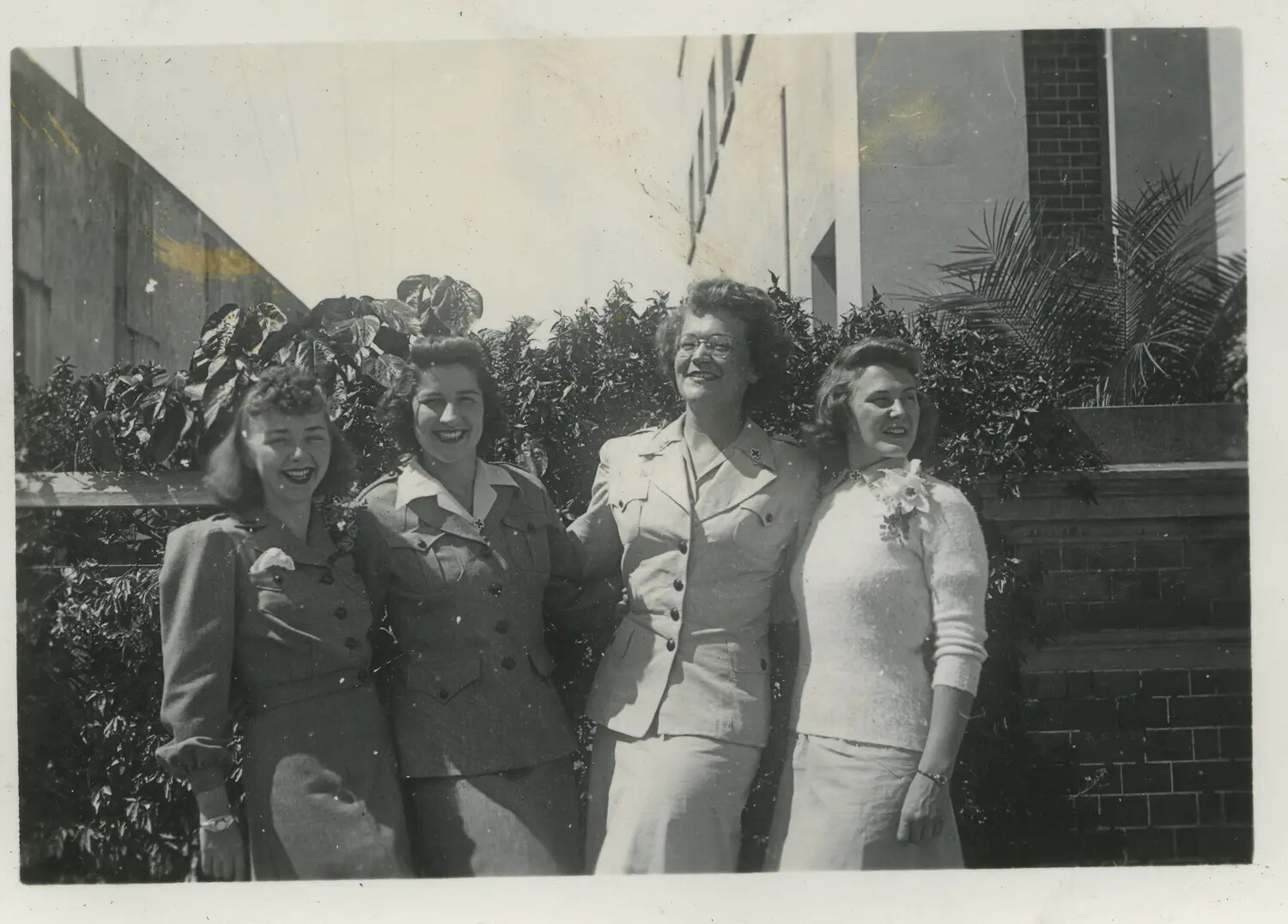 Four Women Posing Together Outdoors, Mid-1940s