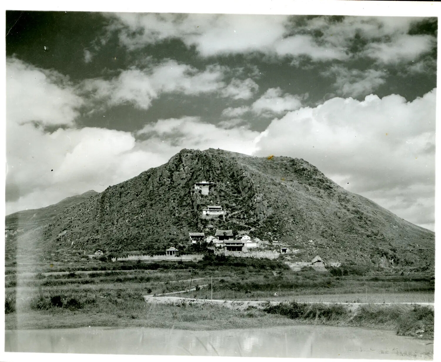 Hillside Temple Complex and Rice Paddies, China-Burma-India Theater, WWII