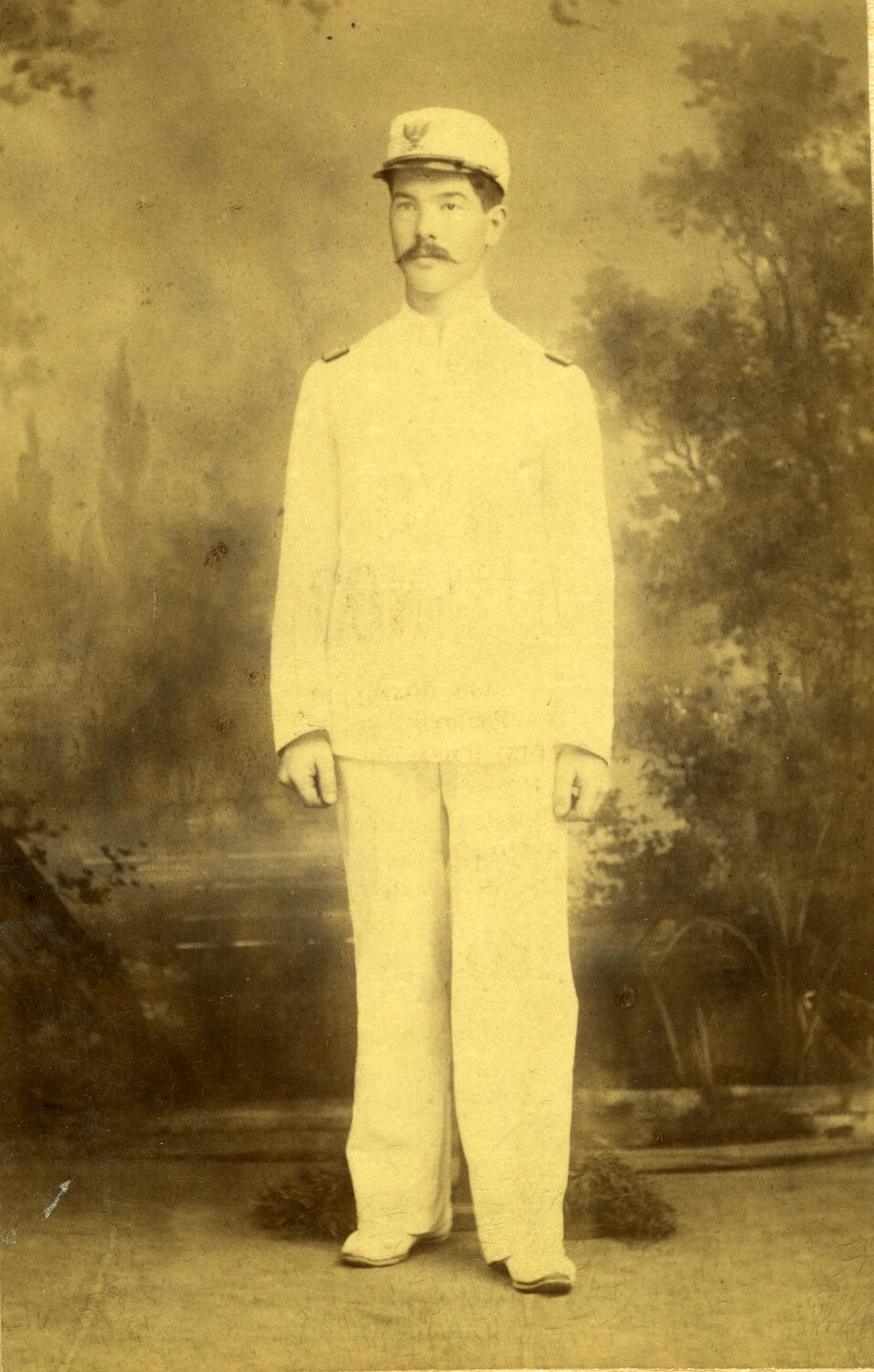 Studio Portrait of a Young U.S. Volunteer Infantry Lieutenant in Tropical White Uniform, Philippines, Spanish-American War Era (c. 1898-1902)