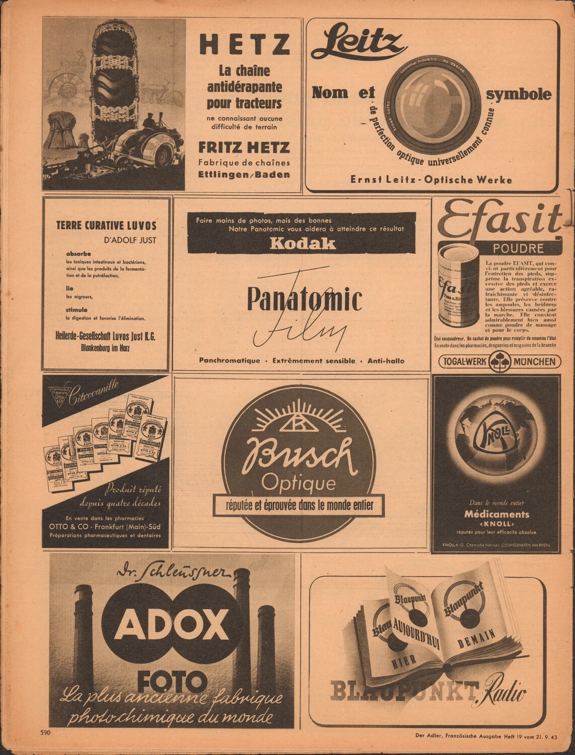 Der Adler Magazine Advertisement Page 590 — German Consumer and Industrial Product Ads, Issue 19, 21 September 1943