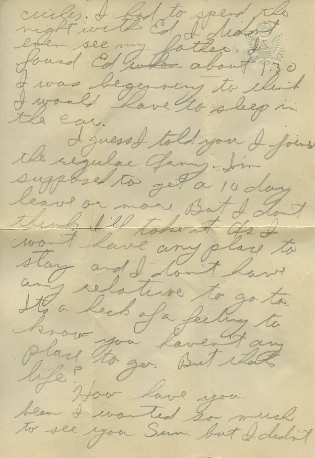 Handwritten WWII-Era Personal Letter, Moon/Sammiet Correspondence Collection (Page 116)
